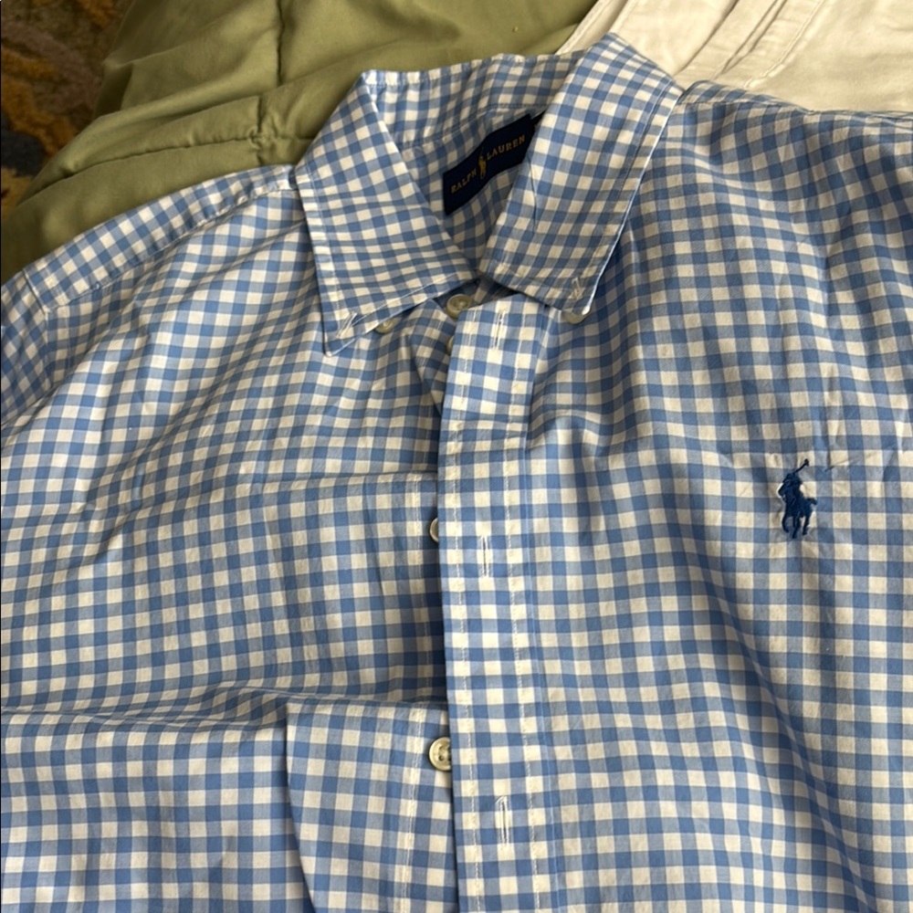 Ralph Lauren Blue Casual Button Down Shirt Gingham Check EUC